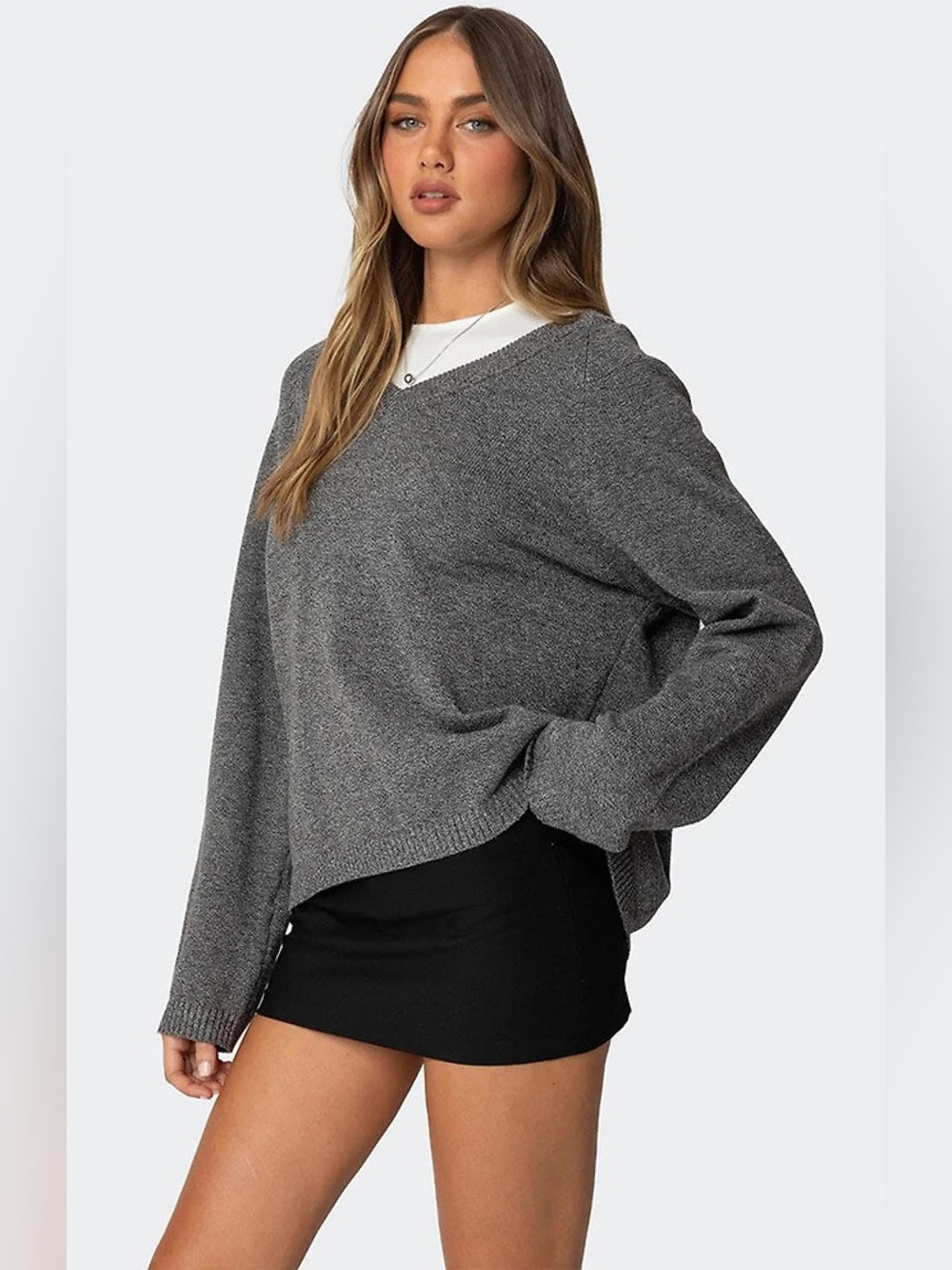 Edikted Martha Oversized V-Neck Sweater | Gray